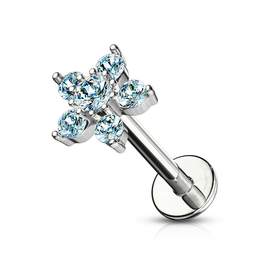 1pc Double Tier Gem Flower Labret 16g Internally Threaded Helix Tragus Cartilage