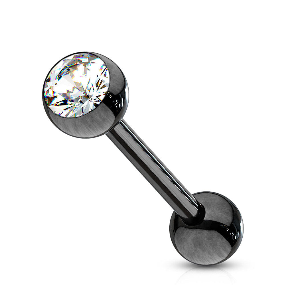 1pc PVD over Steel Tongue Ring w/ Bezel Set Gem