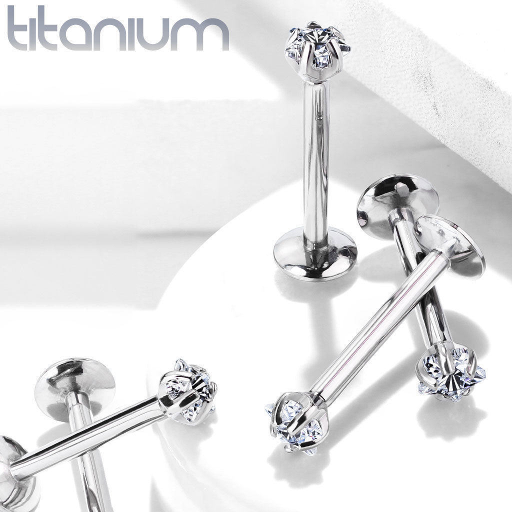 1pc Internally Threaded Solid Titanium Star Gem Labret, Monroe Stud Lip Ring