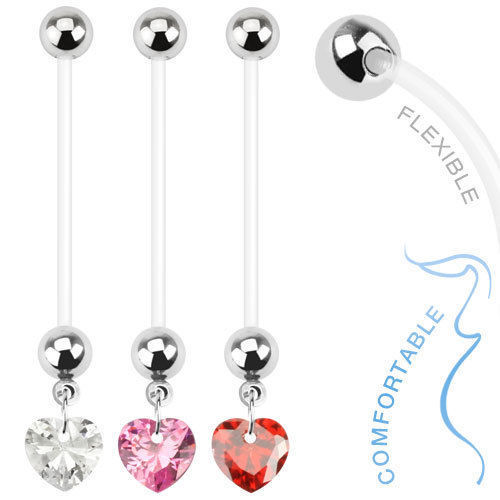 1pc Heart Gem Dangle Bio Flex Pregnancy Belly Ring