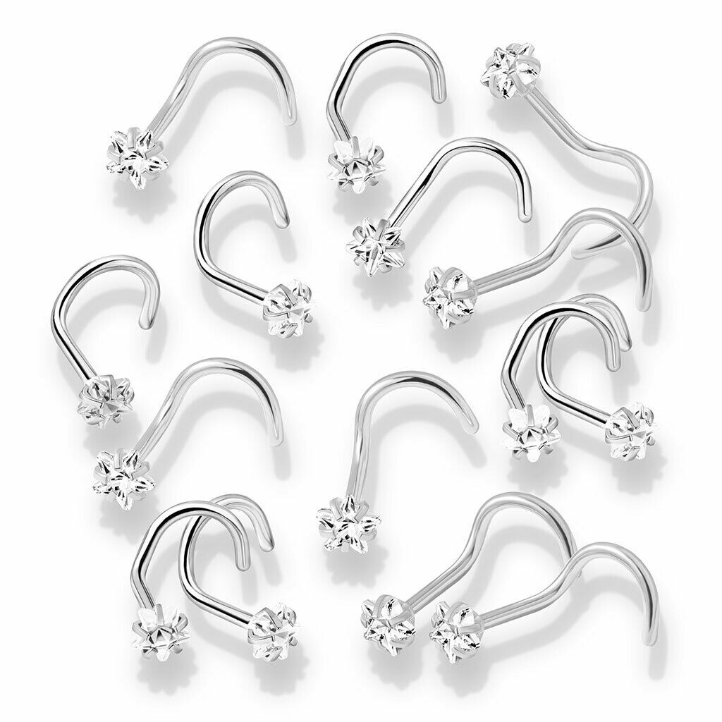10pcs Prong Set Clear Star Gem Nose Ring Screws 18g 20g Wholesale Body Jewelry