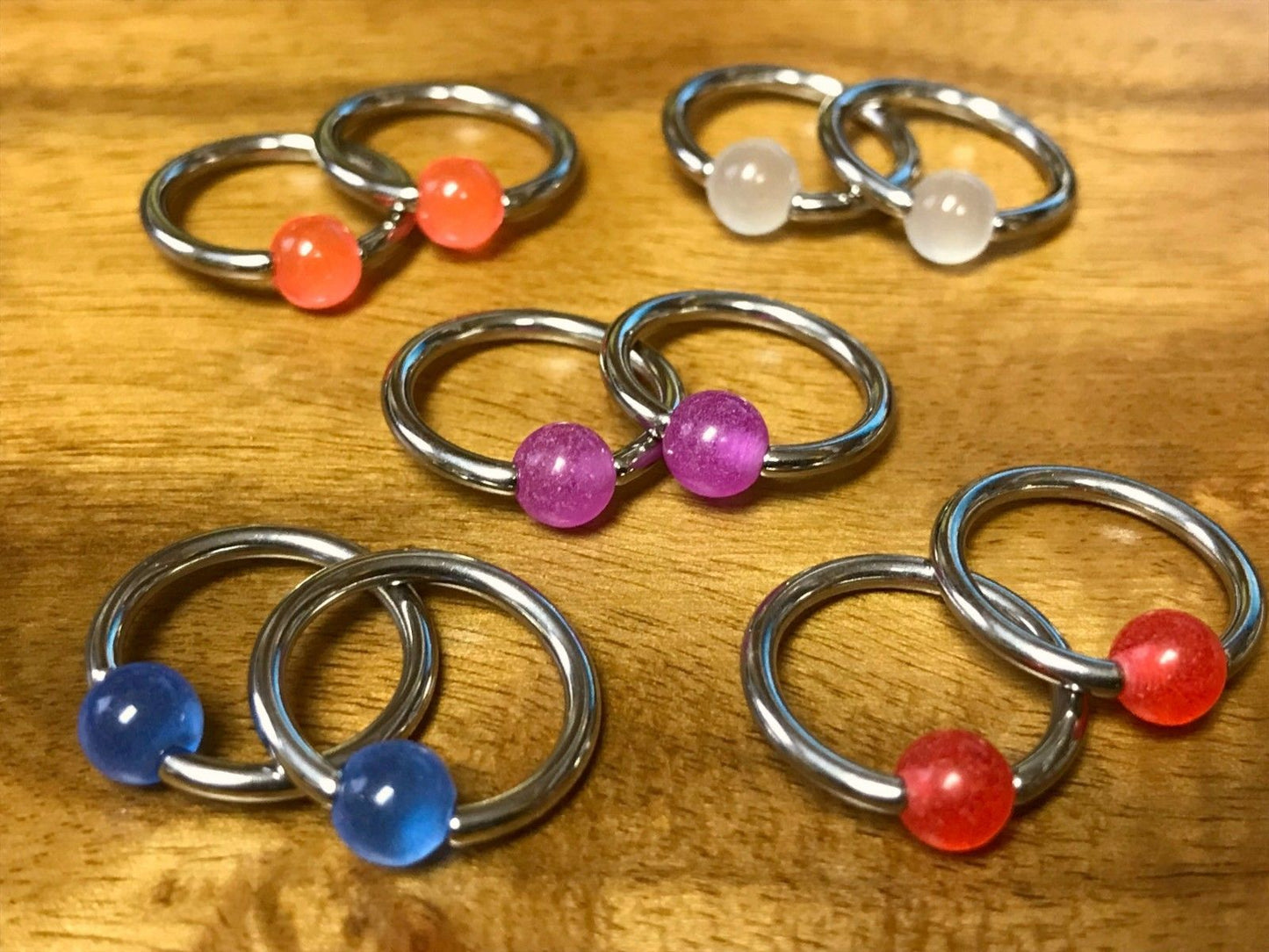 PAIR Captive Bead Rings 14g - 1/2", choose from UV, Glow, Glitter or Marble
