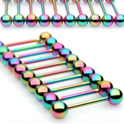 10pk Rainbow Titanium Barbells Tongue Nipple Eyebrow Tragus Rings