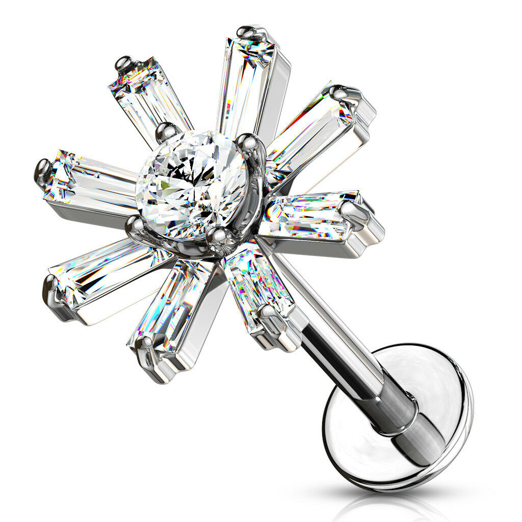 1pc Baguette Crystal Petals Labret 16g Internally Threaded Steel Helix Tragus