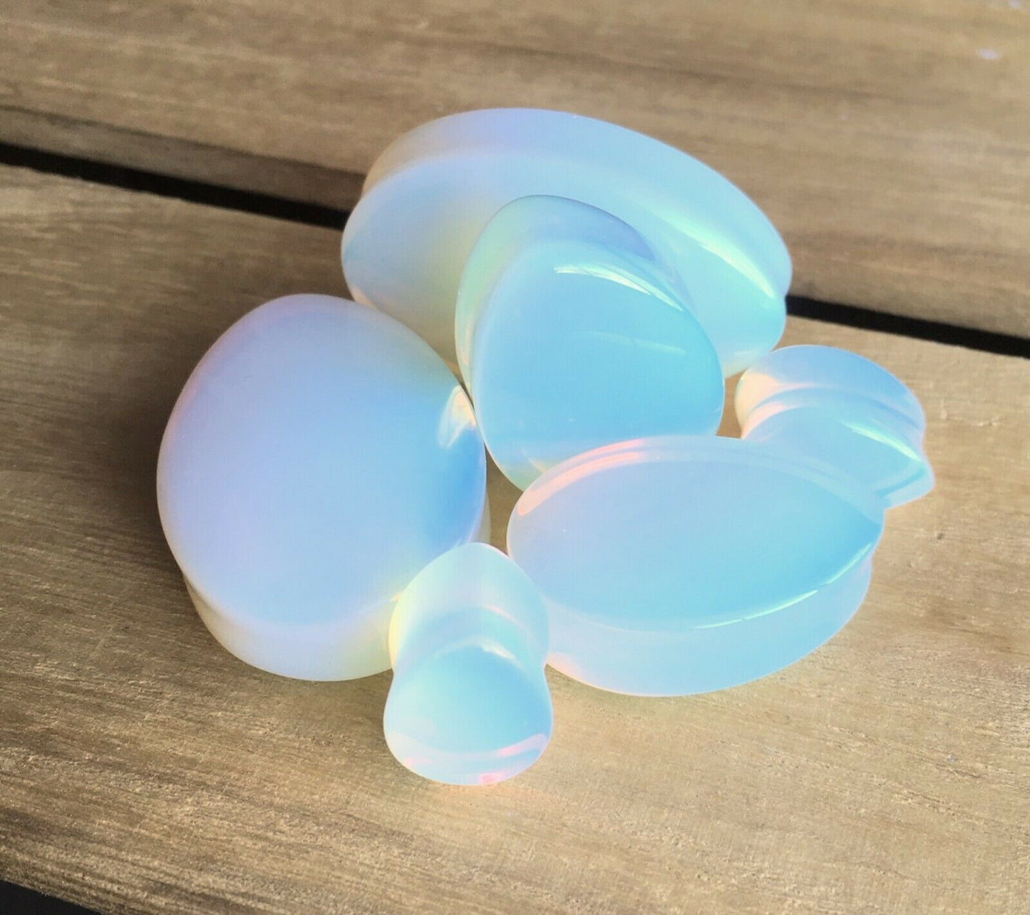 PAIR Teardrop Opalite Stone Plugs Opalescent Tear Drop Ear Piercing Gauge