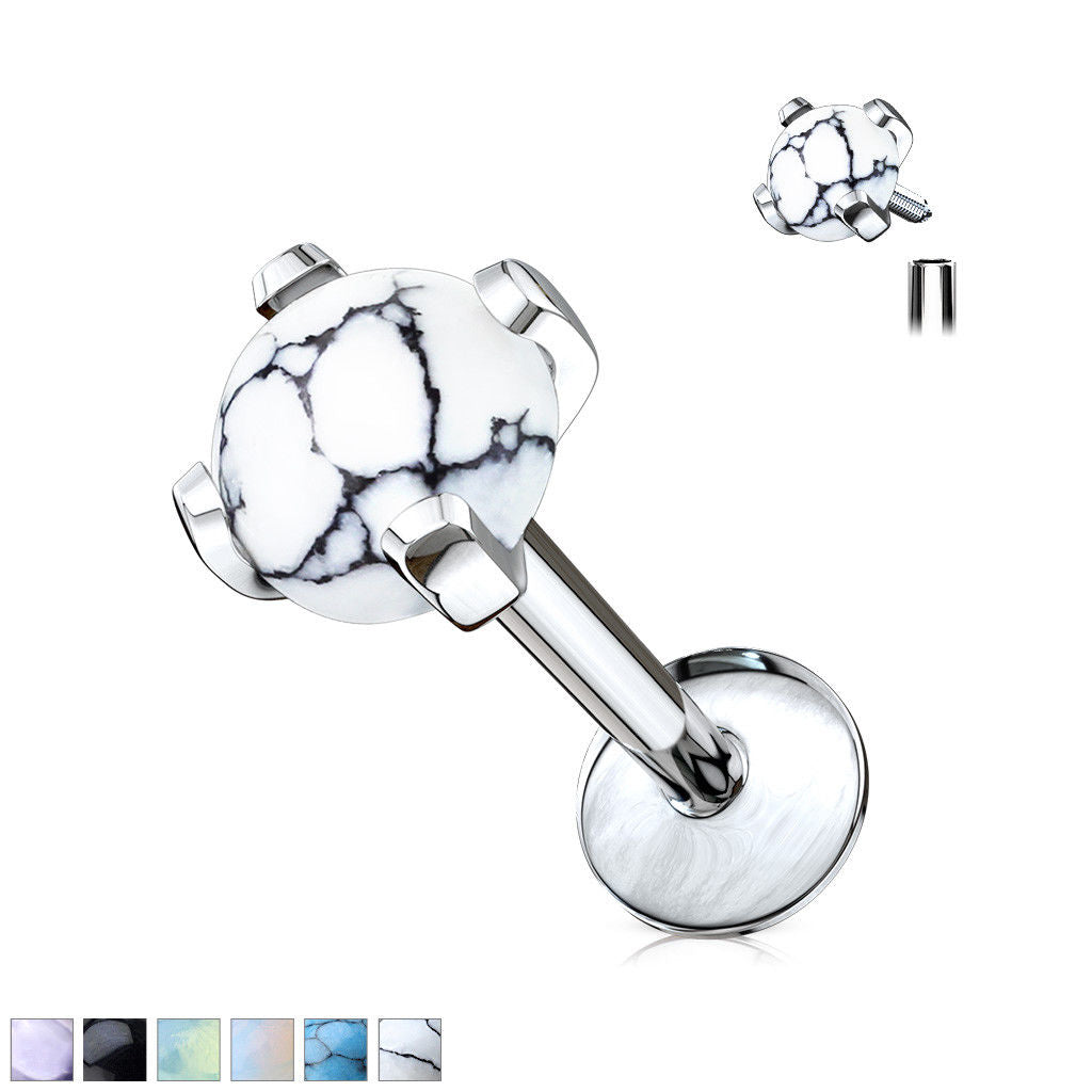 1pc Semi-Precious Stone Set 16g Internally Threaded Labret Stud Cartilage Ring