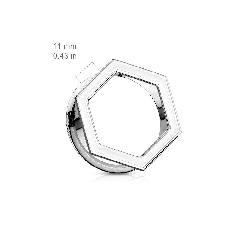 PAIR Hexagon Front Double Flare Tunnels Plugs Gauges 316L Surgical Steel