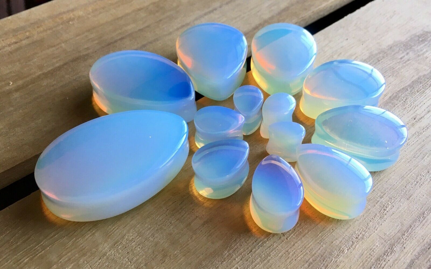 PAIR Teardrop Opalite Stone Plugs Opalescent Tear Drop Ear Piercing Gauge