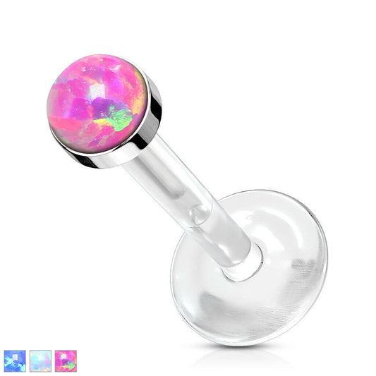 1pc Bioflex Opal Stone Labret Monroe Tragus Push-in Ear Cartilage Stud Bio Flex