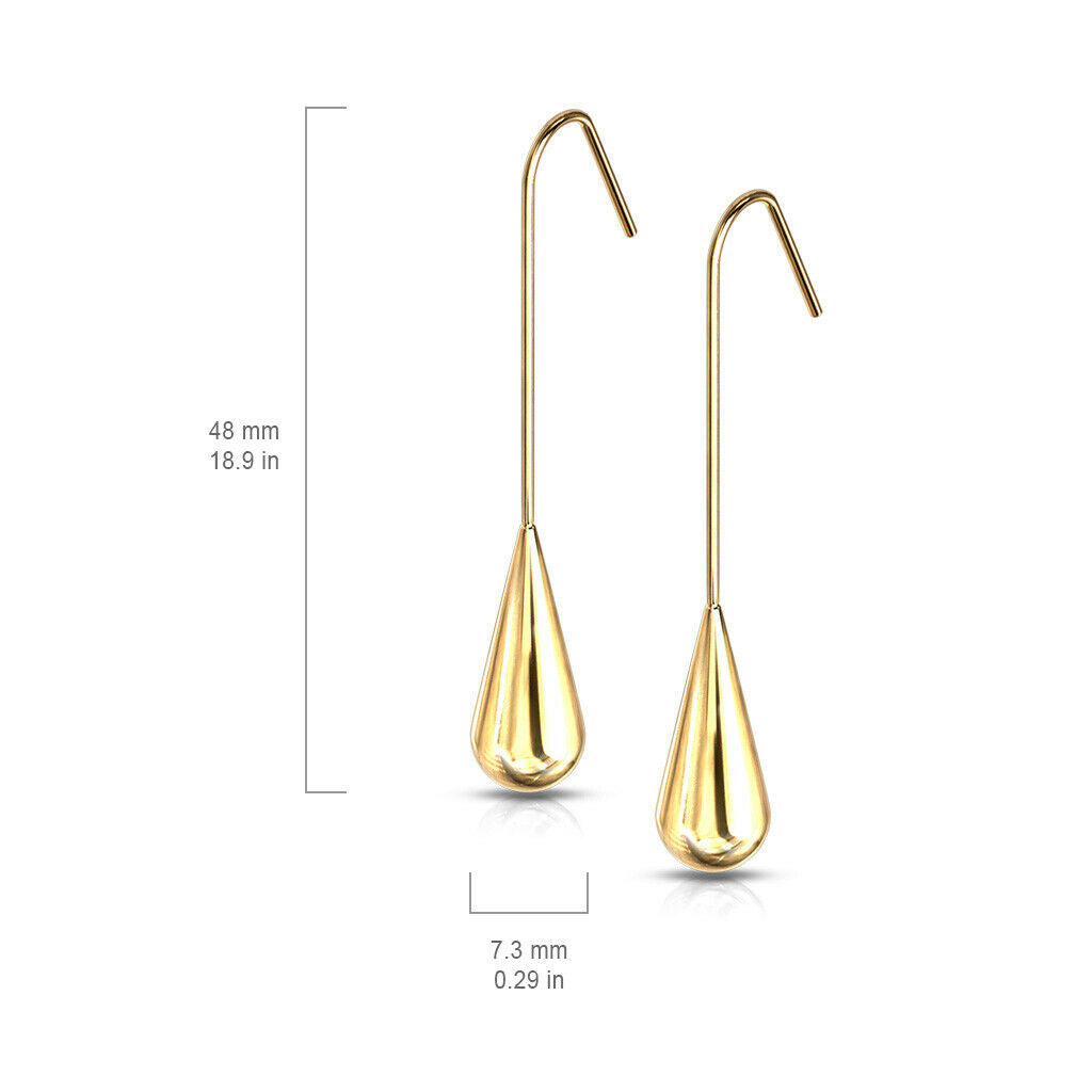 PAIR Long Tear Drop Dangle Earrings Hanging Hook Teardrop 20g Surgical Steel