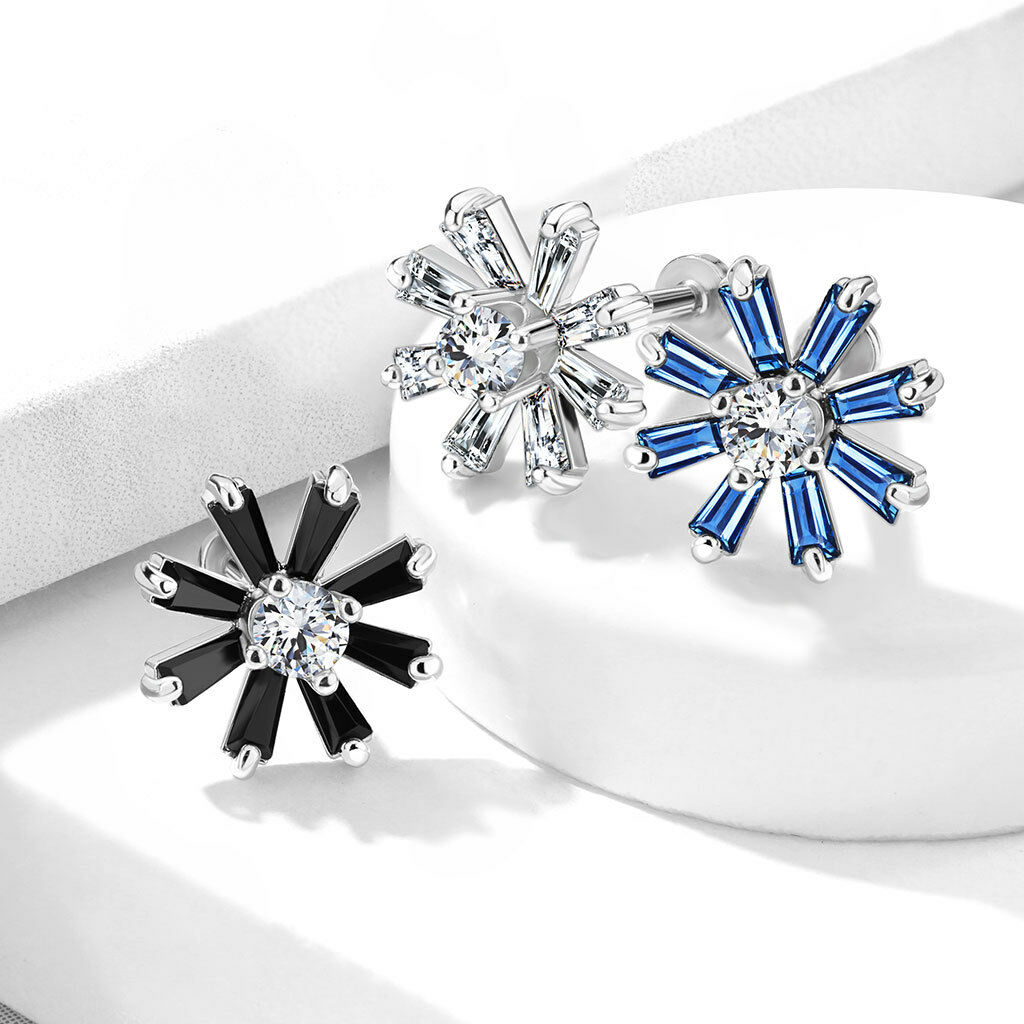 1pc Baguette Crystal Petals Labret 16g Internally Threaded Steel Helix Tragus