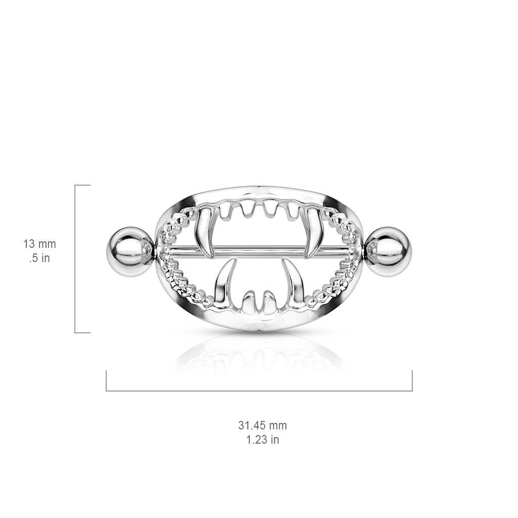 PAIR Nipple Shields Fangs Design Body Jewelry Surgical Steel Barbell Rings