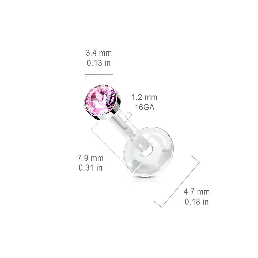 1pc Bioflex Crystal Gem Labret Monroe Tragus Ear Cartilage Stud Bio Flex