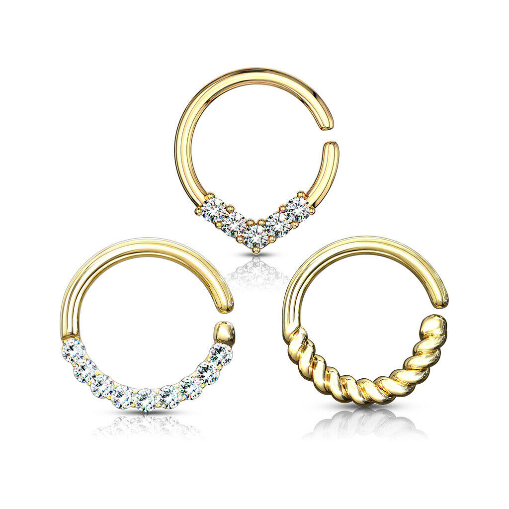 3pcs Bendable 16g Hoops Design Septum Tragus Ear Cartilage Rings Value Pack