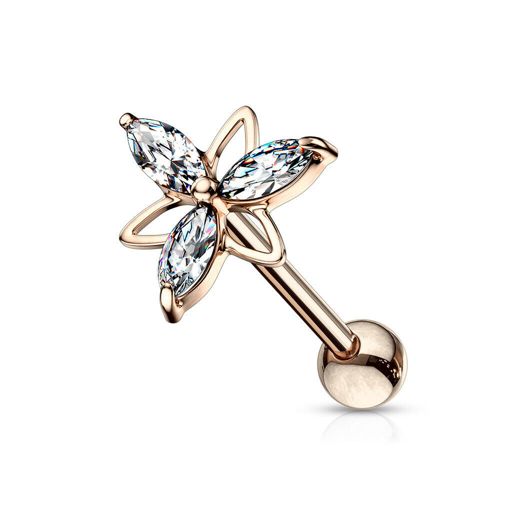 1pc Marquise Gem Double Triangle Flower Tragus Helix Cartilage Barbell Ring
