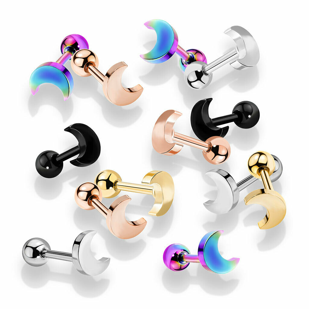 1pc Flat Moon Top Helix Tragus Cartilage Bar Stud Earring 316L Surgical Steel