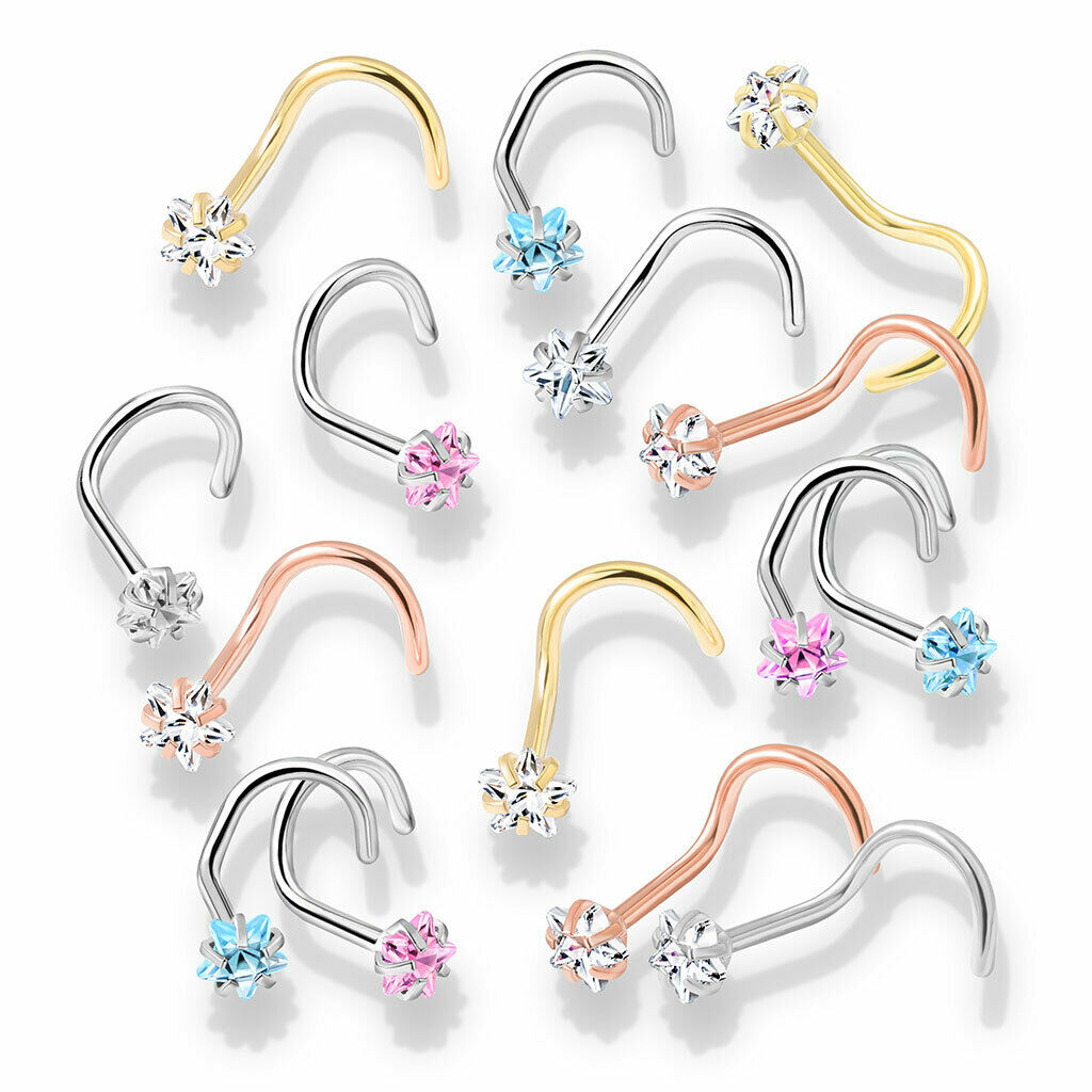 5pcs Prong Set Star Gem Nose Ring Screws 316L Surgical Steel Body Jewelry