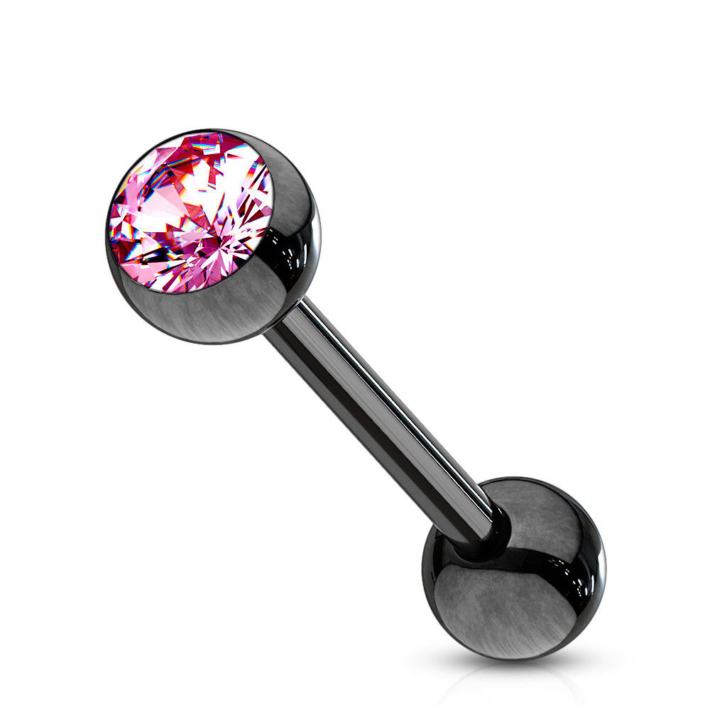 1pc PVD over Steel Tongue Ring w/ Bezel Set Gem