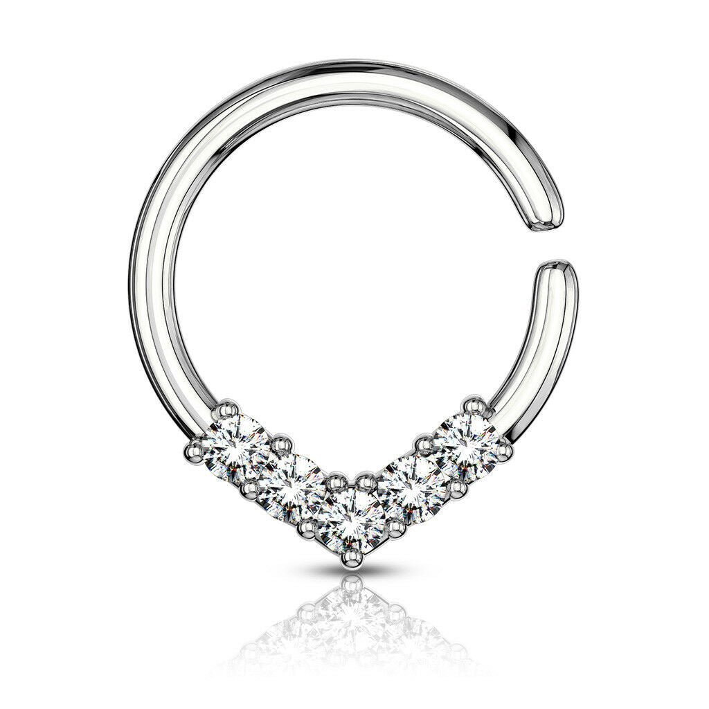 1pc V-Shaped CZ Gems Bendable Hoop Ring Septum Daith Rook Tragus Ear Cartilage