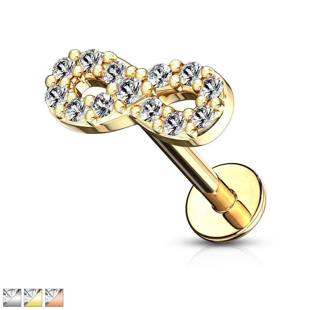 1pc CZ Infinity Symbol 16g Labret Internally Threaded Steel Monroe Tragus Helix