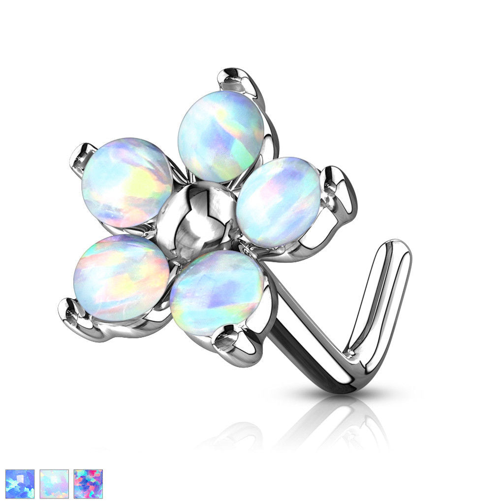 1pc Five Opal Petals Flower 20g L-Bend Nose Ring