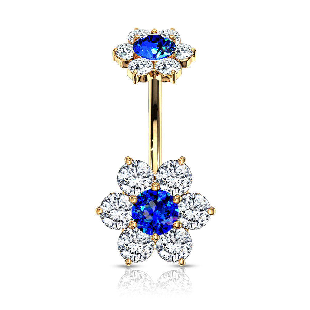 1pc Double 7 Gem Flower Internally Threaded Belly Ring