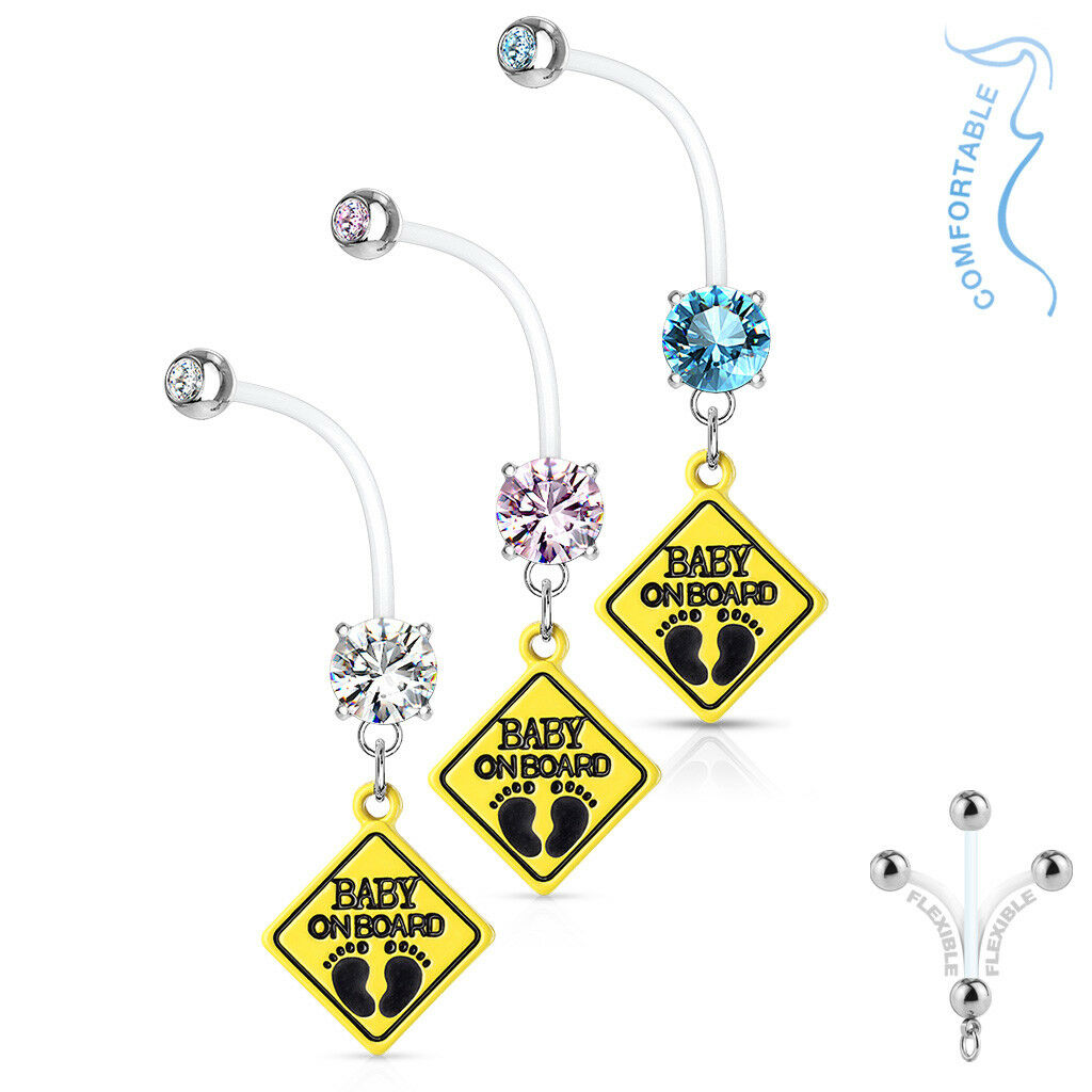 1pc Pregnancy Belly Ring BABY ON BOARD 1" Bio Flex Maternity Navel 14g