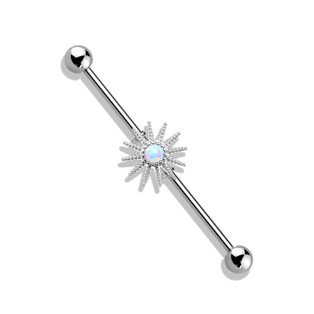 1pc Opal Center Sunburst Industrial Barbell Sun 38mm, 1.5", 1 & 1/2 inch inches