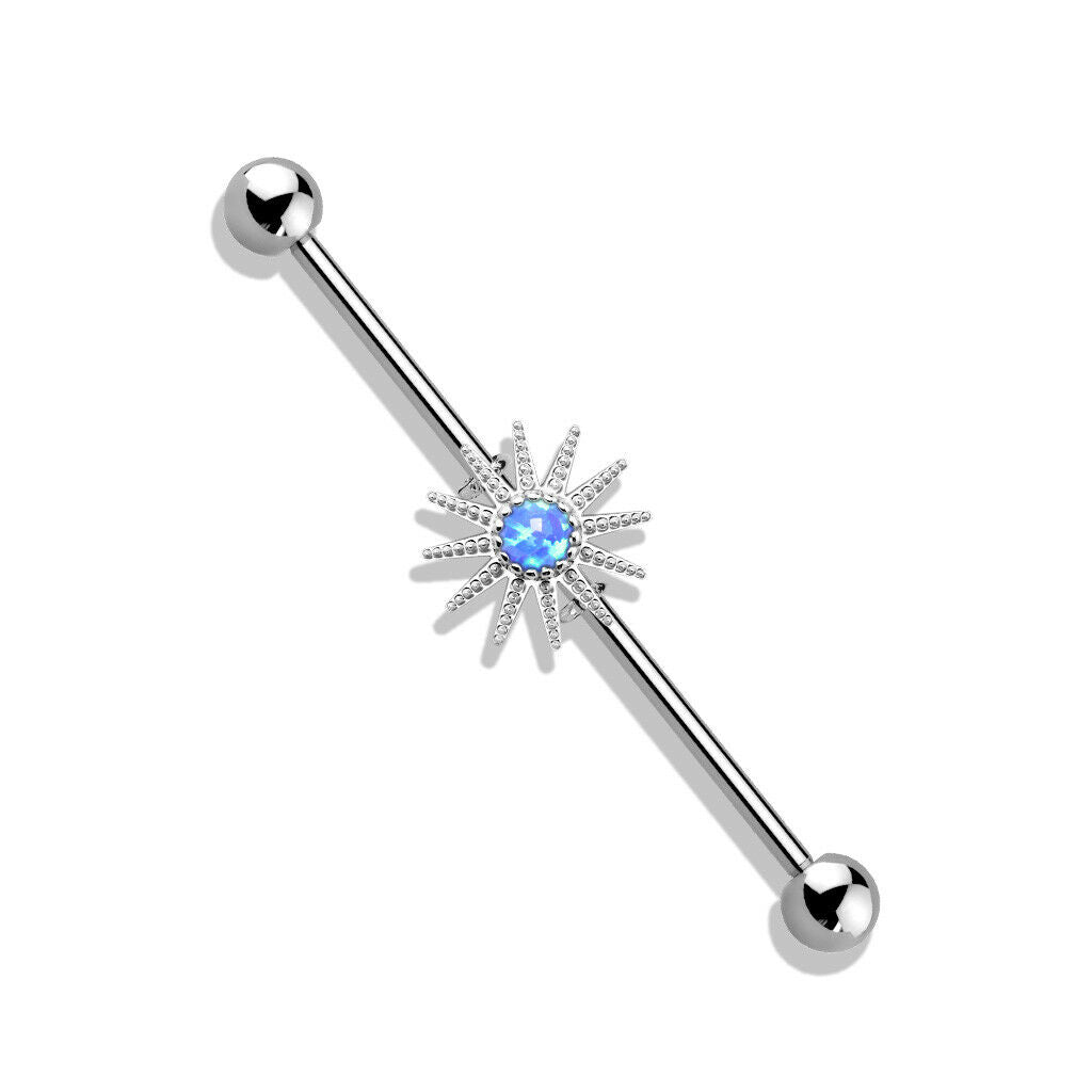 1pc Opal Center Sunburst Industrial Barbell Sun 38mm, 1.5", 1 & 1/2 inch inches