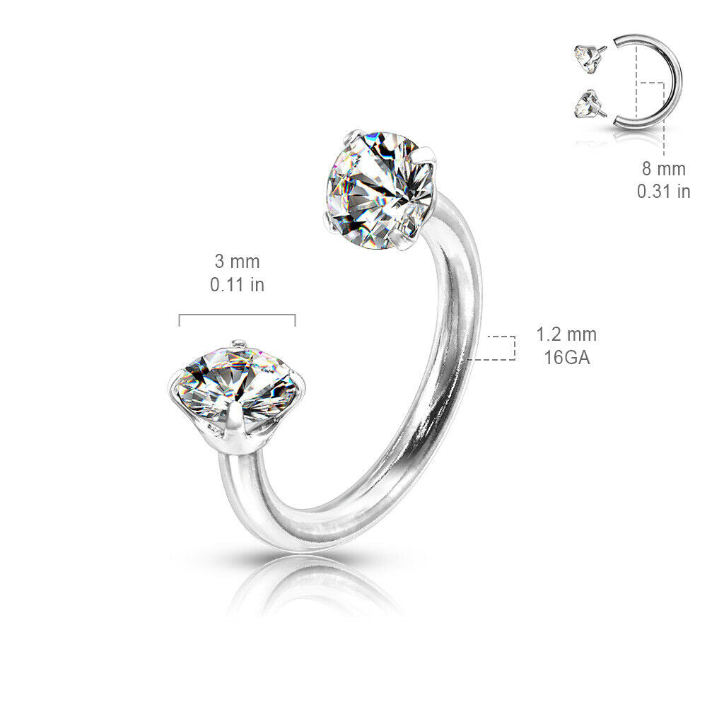 1pc Prong Set Gems Circular Barbell Horseshoe Lip Nipple Septum Ring 16g