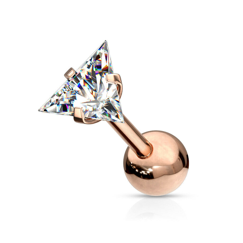 1pc Triangle CZ Gem Ion Plated Tragus Stud Helix Cartilage Ring Earring 16g 1/4"