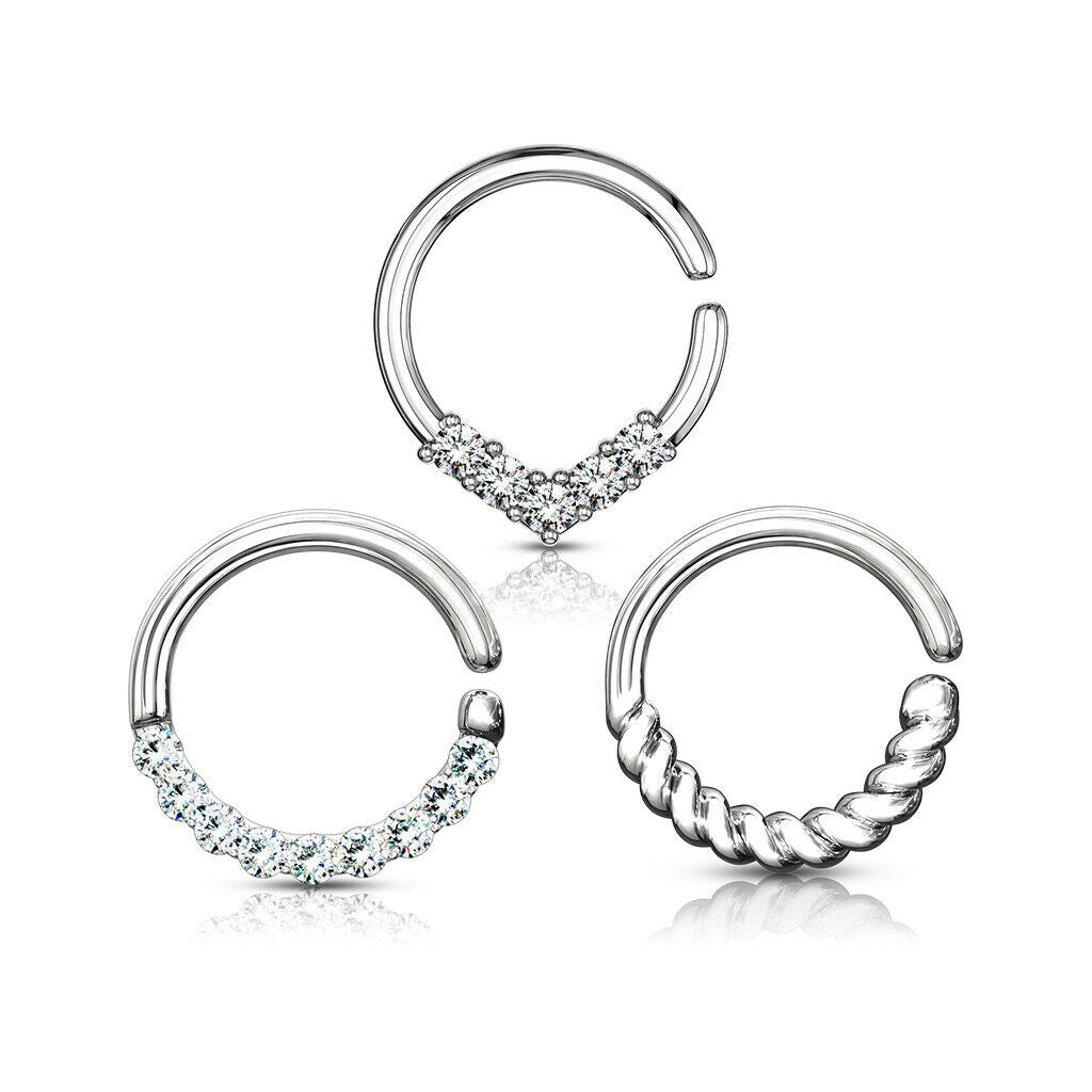 3pcs Bendable 16g Hoops Design Septum Tragus Ear Cartilage Rings Value Pack