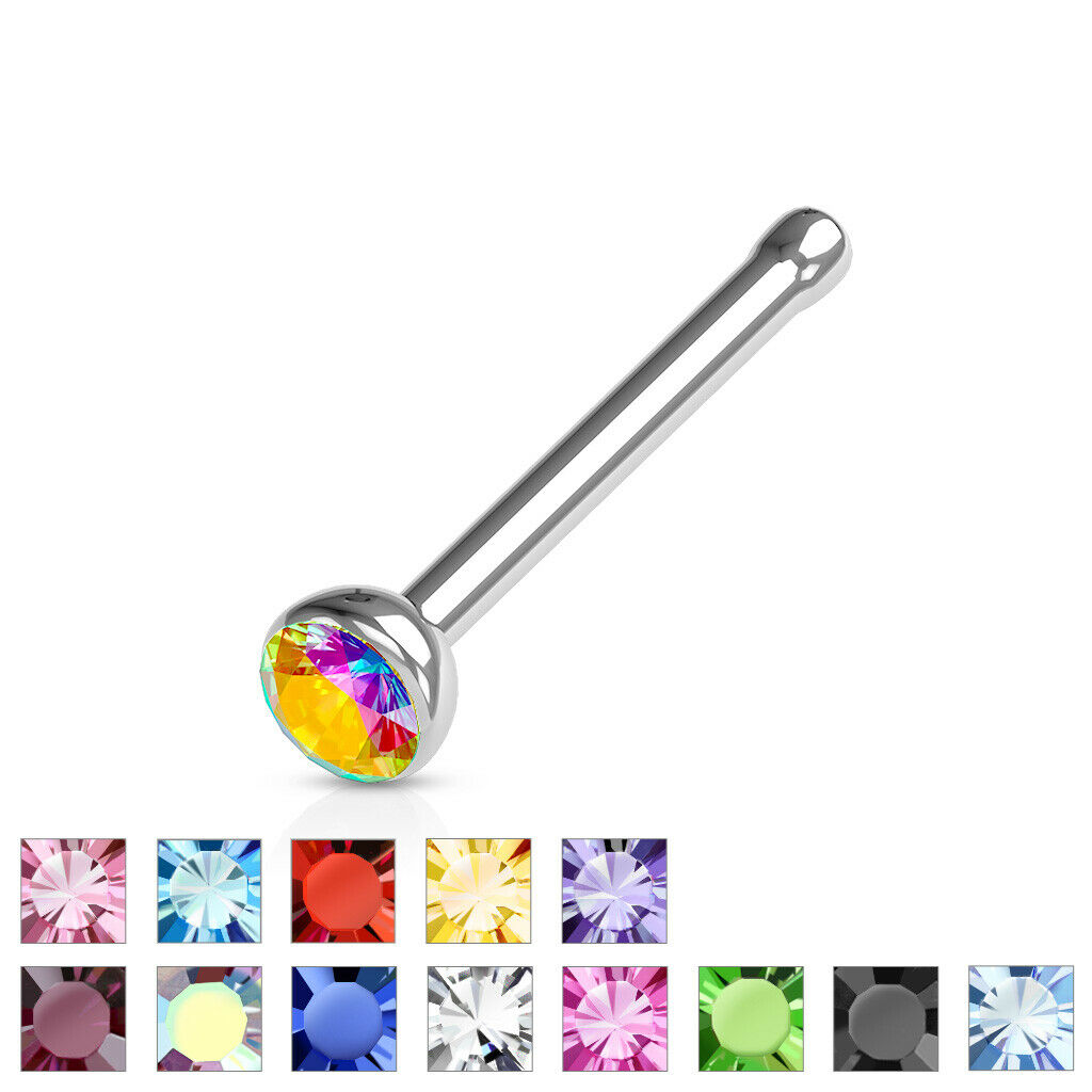 10pcs SAME-COLOR Press-Fit Gem Nose Rings Studs Bones Surgical Steel Wholesale