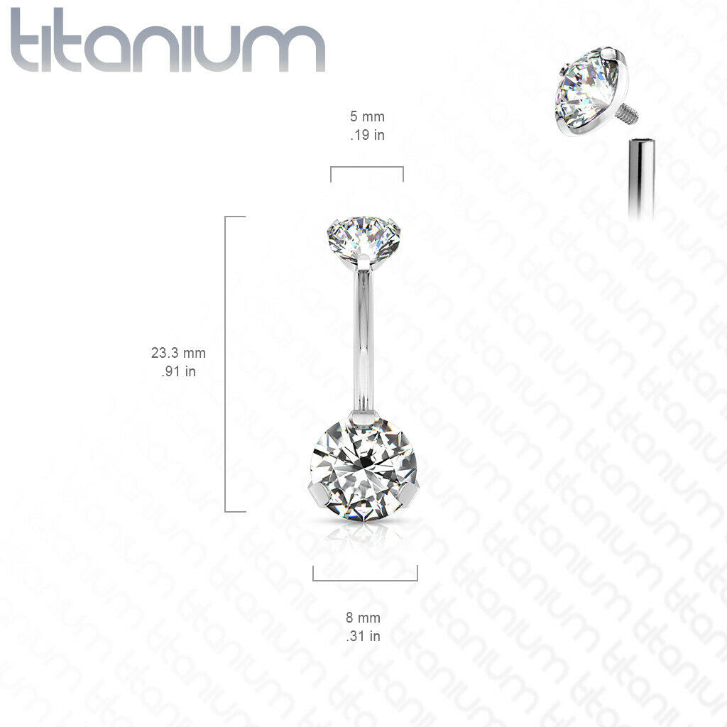Solid Implant Grade Titanium Gem Belly Ring 14g Internally Threaded Navel Naval