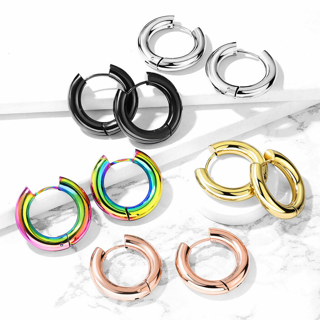PAIR Stainless Steel Chunky Hoop Huggie Earrings 5mm Wide 20g Men or Women