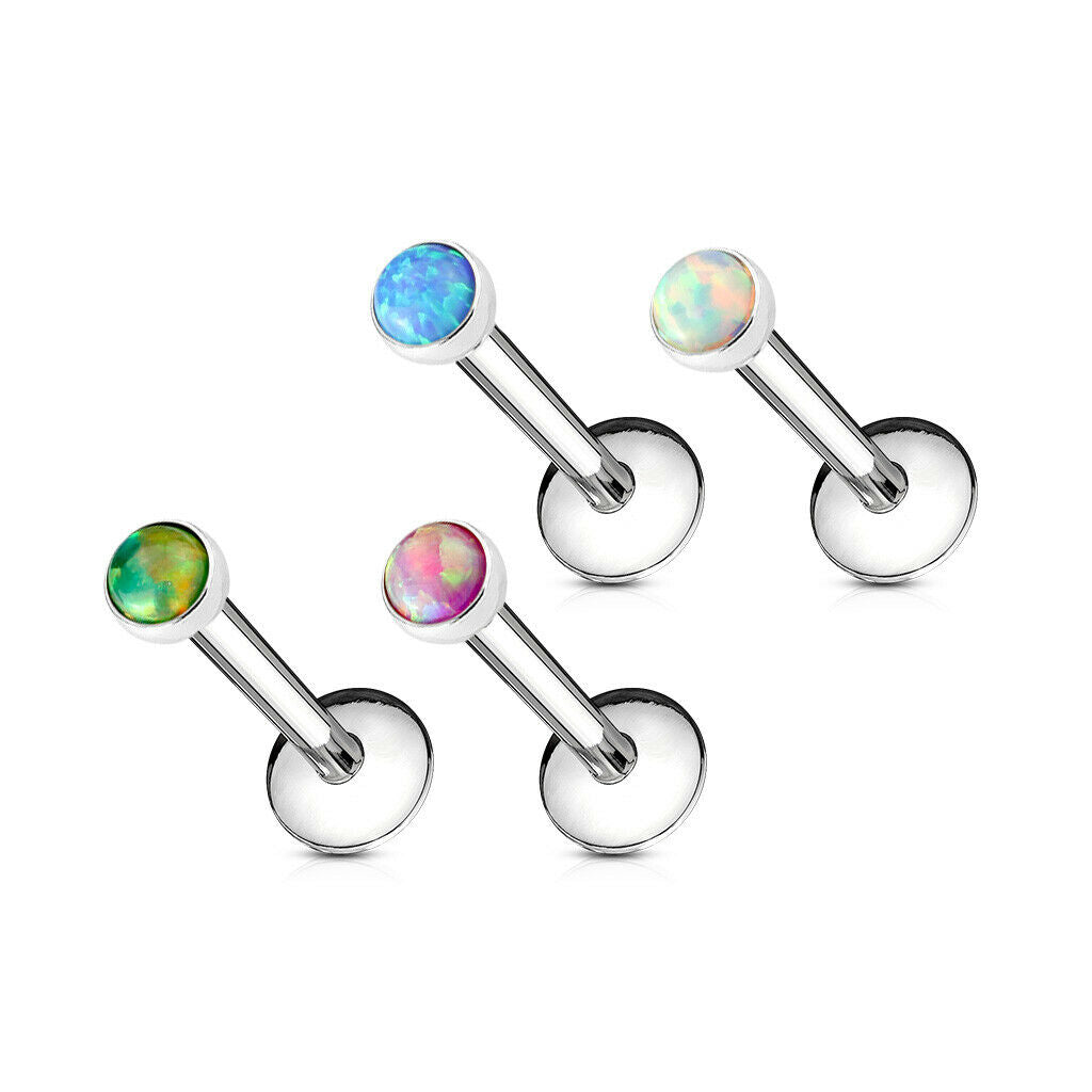 4pc Value Pack Opal Internally Threaded Steel Cartilage Studs Labrets / Monroes