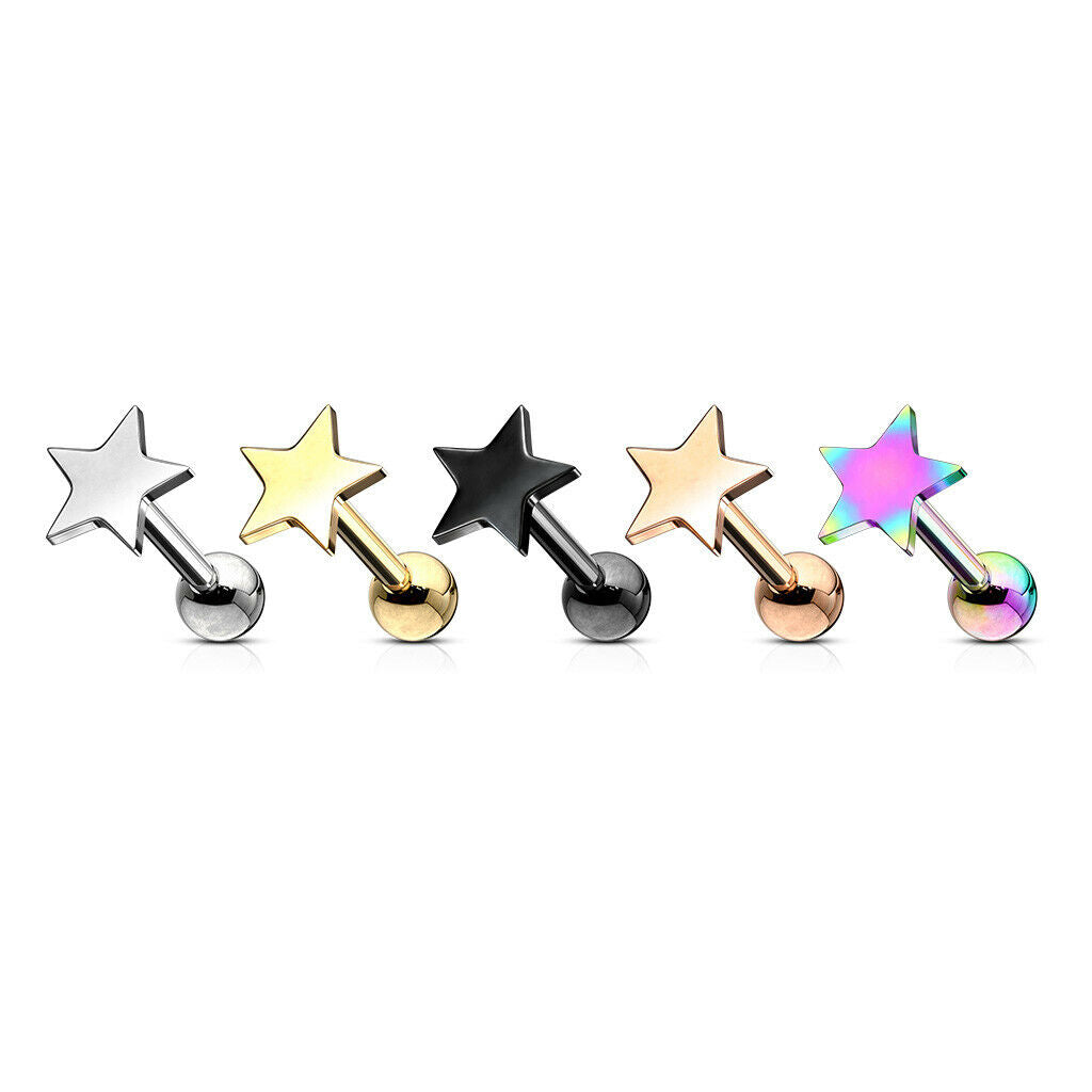 1pc Flat Star Top Helix Tragus Cartilage Bar Stud Earring 316L Surgical Steel