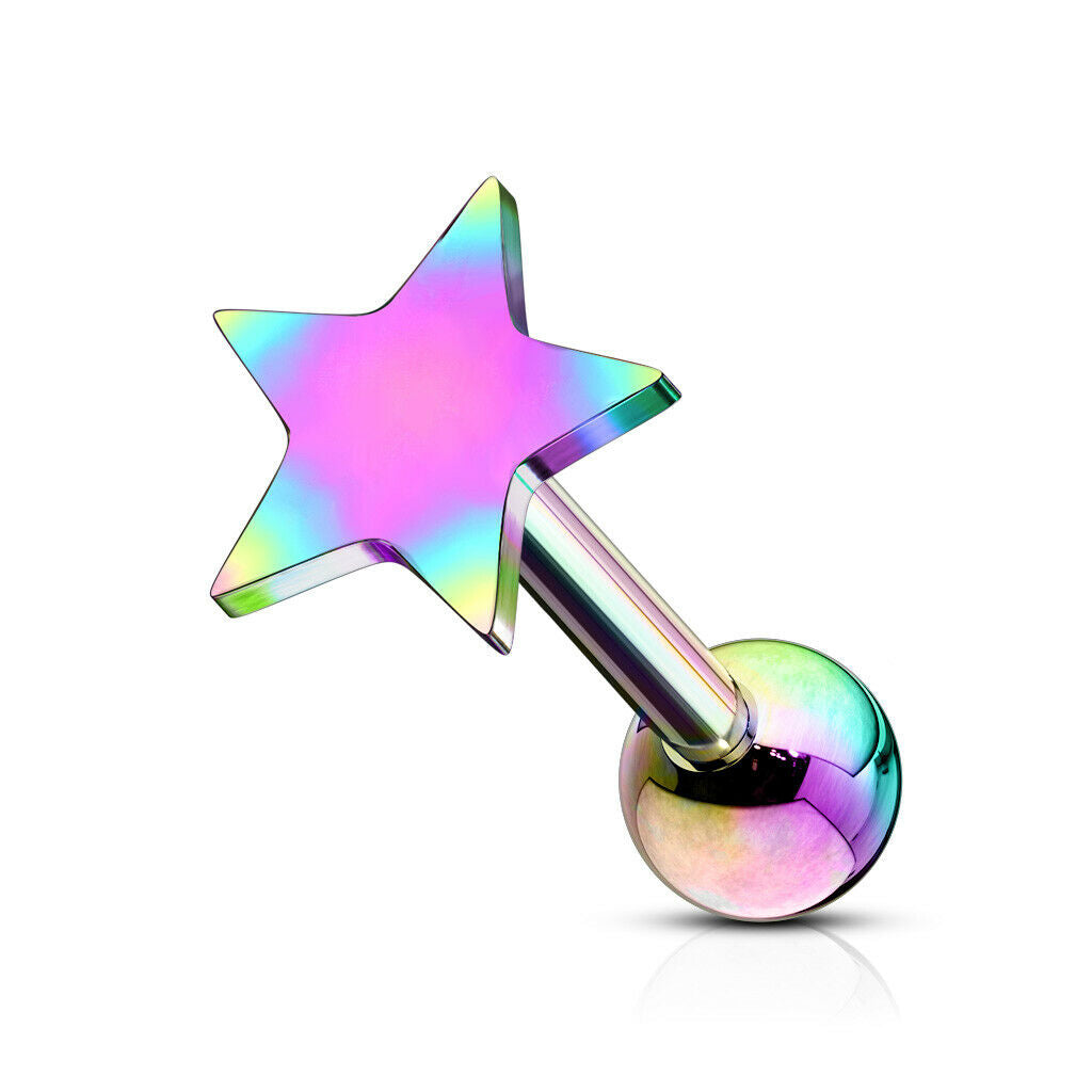 1pc Flat Star Top Helix Tragus Cartilage Bar Stud Earring 316L Surgical Steel