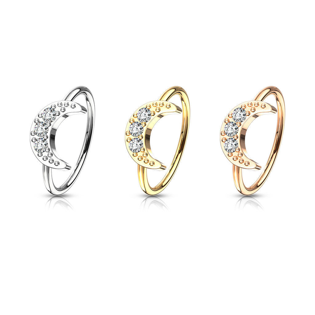 1pc Bendable Hoop / Cartilage Ring CZ Gem Crescent Moon for Nose, Rook, Daith
