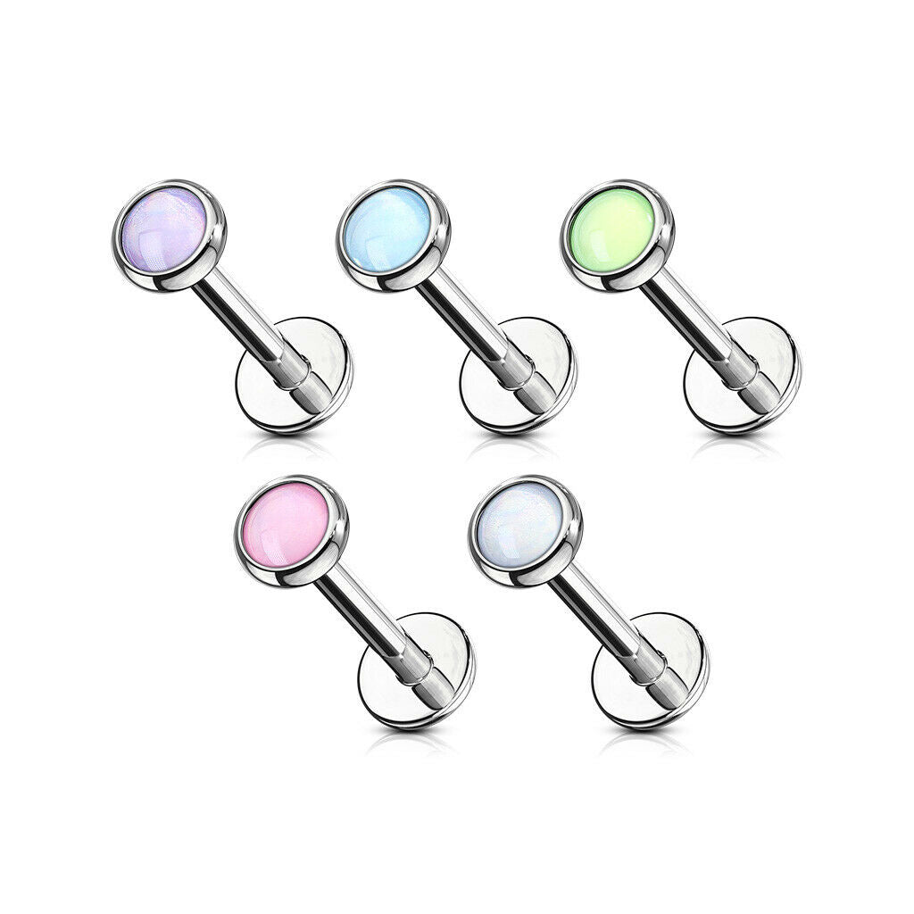 5pc Value Pack Illuminating Stone Labrets Cartilage Stud Internally Threaded