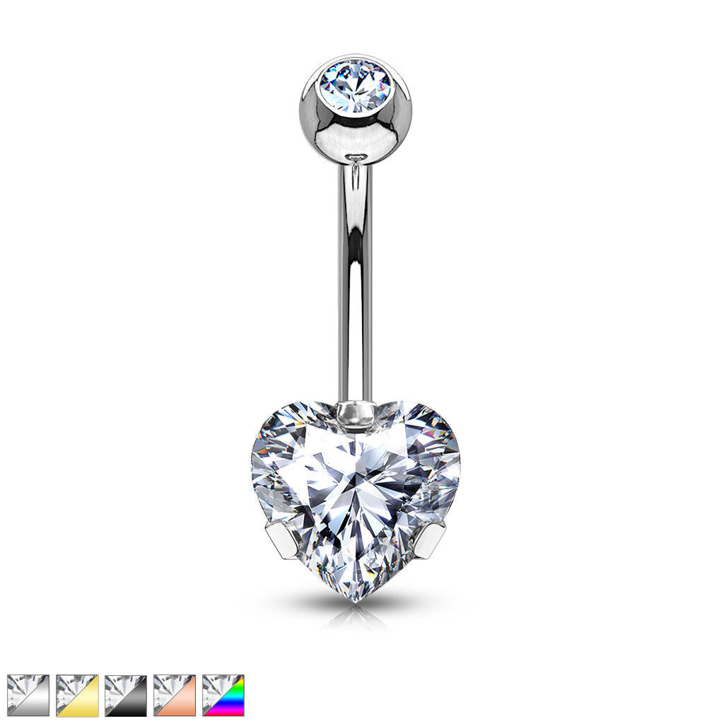 1pc Prong Set 8mm CZ Gem Heart Belly Ring Pierced Navel Naval