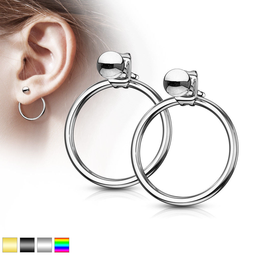 PAIR of Ball End IP Stainless Steel 20g Earrings w/ Hoop Back