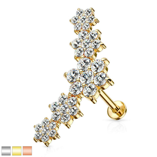 1pc Five CZ Gem Flowers 16g Labret Internally Threaded Steel Monroe Tragus Helix