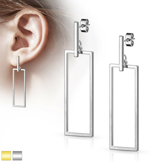 PAIR of Bar & Rectangle Dangle 20g Earrings Studs Stainless Steel