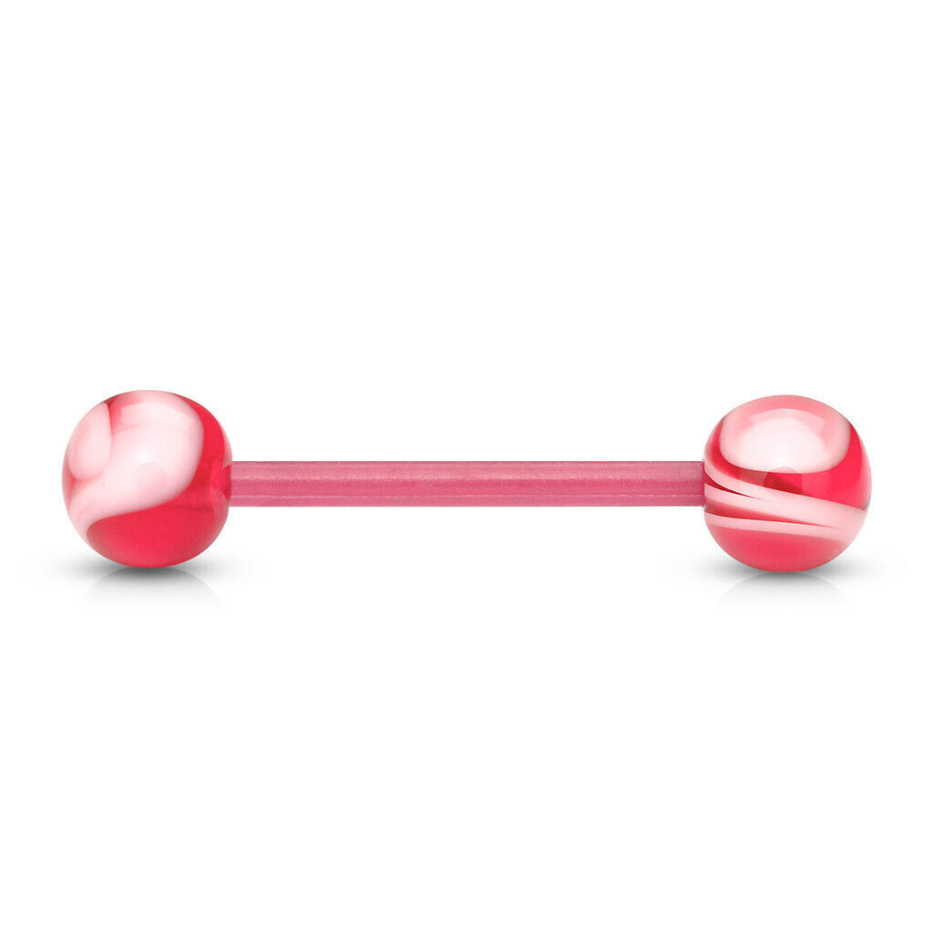 PAIR Flexible Barbell Nipple or Tongue Rings PTFE Marble Marbled NO METAL