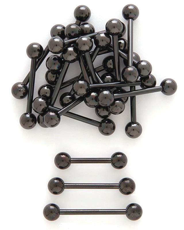 PAIR Black Titanium Nipple Barbells Tongue Rings 14g - choose your length