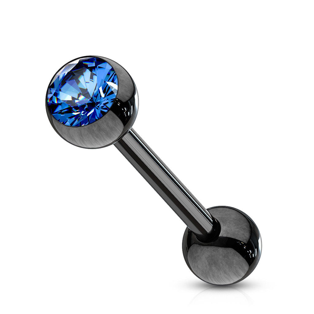 1pc PVD over Steel Tongue Ring w/ Bezel Set Gem