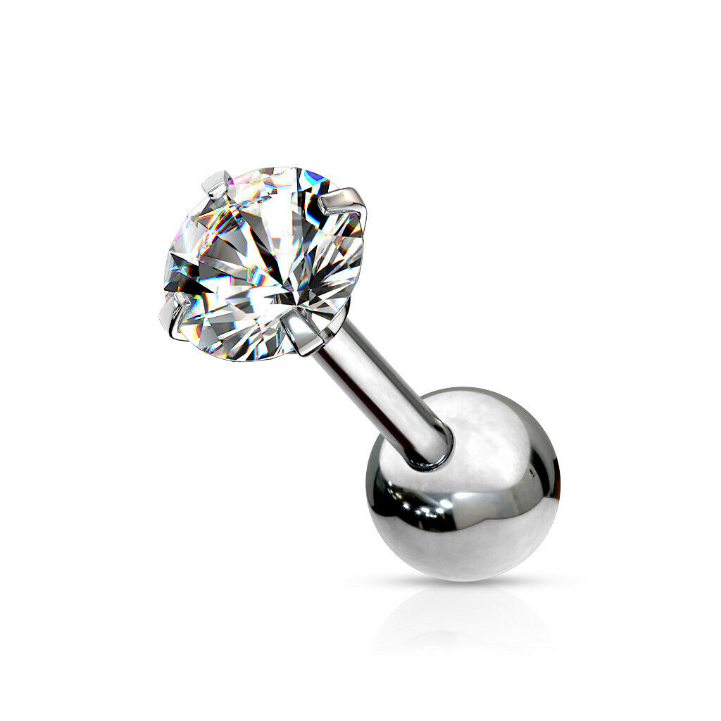 1pc Round CZ Gem Ion Plated Tragus Stud Helix Cartilage Ring Earring 16g 1/4"