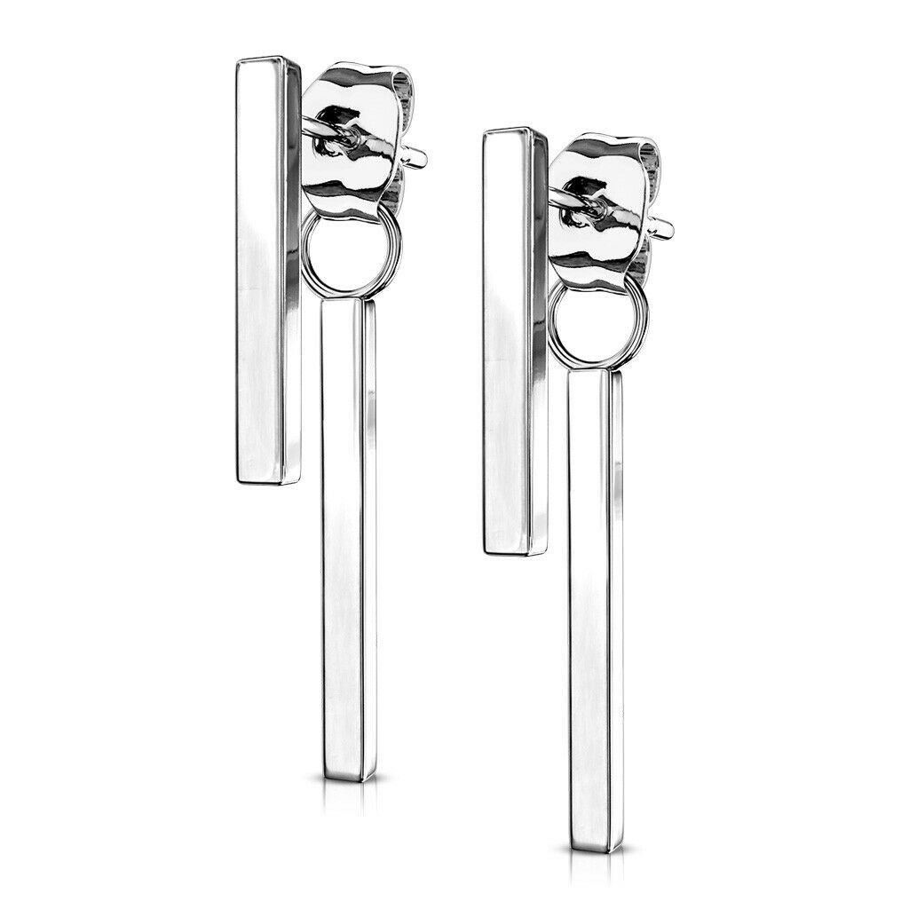 PAIR Double Bar Dangle Earrings 20g Butterfly Clasp Stainless Steel
