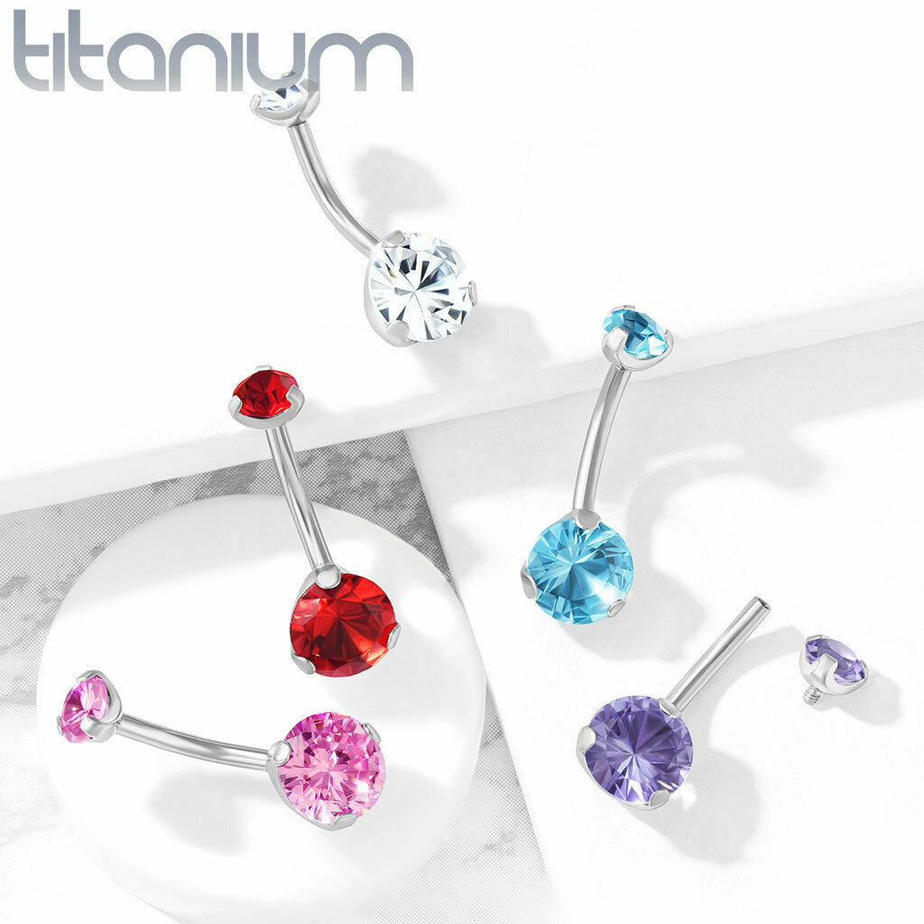 Solid Implant Grade Titanium Gem Belly Ring 14g Internally Threaded Navel Naval